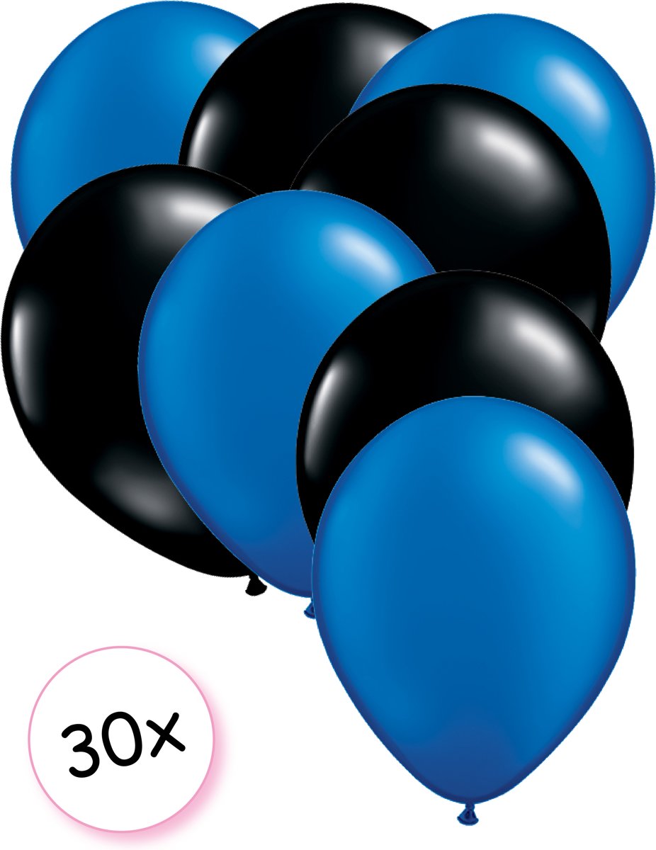 Ballonnen Blauw & Zwart 30 stuks 27 cm